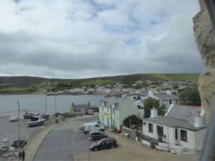 The view across Scalloway from the upper window of Black Patey’s castle.