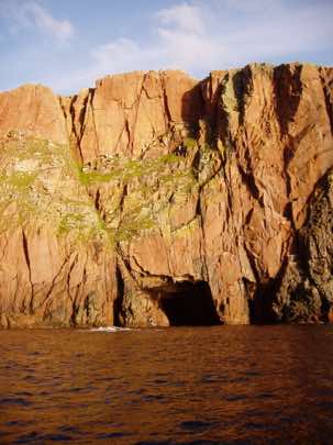 Cass is in home waters now: the red cliffs that gave Muckle Roe its name, the 'big red' island.