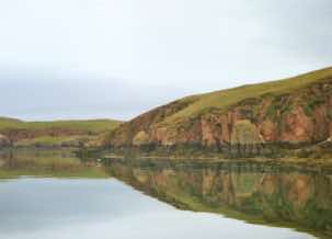 The big landing scene was filmed at the Hams of Roe, a beach on the west side of Muckle Roe.  Cass had to bring her longship around this point ... 